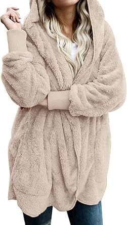 Khaki Fuzzy Jacket Hooded Cardigan