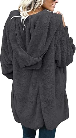 Grey Fuzzy Jacket Hooded Cardigan