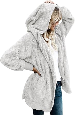 Light Grey Fuzzy Jacket Hooded Cardigan