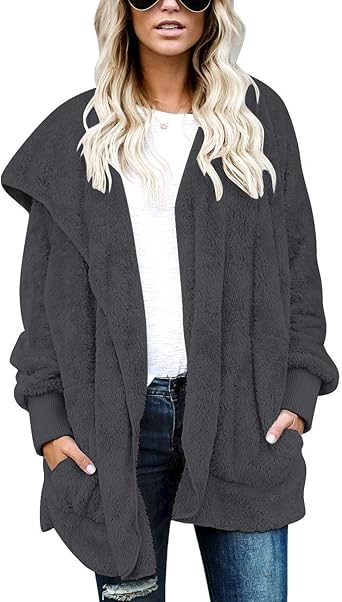 Grey Fuzzy Jacket Hooded Cardigan