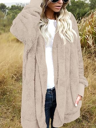 Khaki Fuzzy Jacket Hooded Cardigan