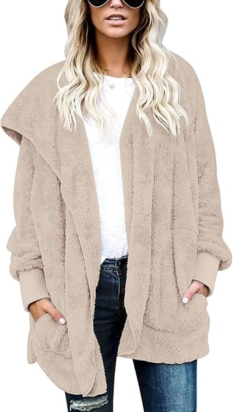 Khaki Fuzzy Jacket Hooded Cardigan