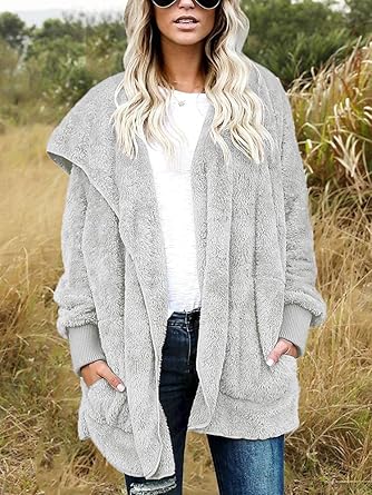 Light Grey Fuzzy Jacket Hooded Cardigan