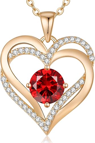 Rose Gold 1 Jan Heart Birthstone Necklace