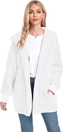 Navy Blue Fuzzy Jacket Hooded Cardigan