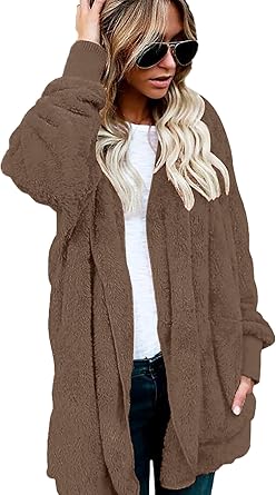 Brown Fuzzy Jacket Hooded Cardigan