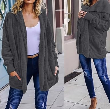 Grey Fuzzy Jacket Hooded Cardigan
