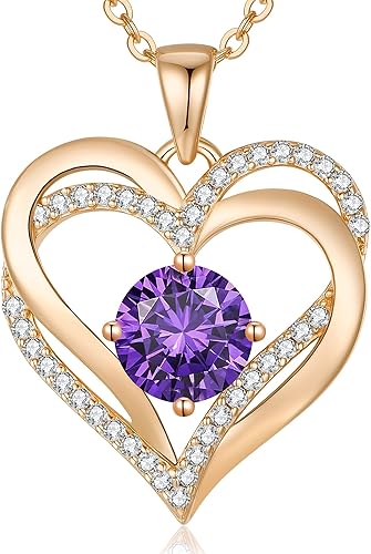 Rose Gold 02 Feb Heart Birthstone Necklace