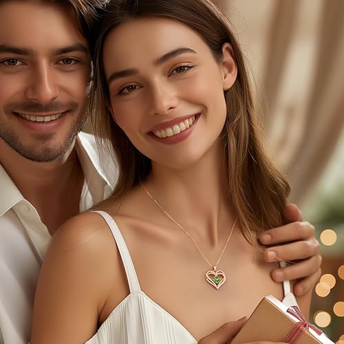 Rose Gold 08 Aug Heart Birthstone Necklace