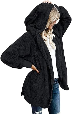 Black Fuzzy Jacket Hooded Cardigan