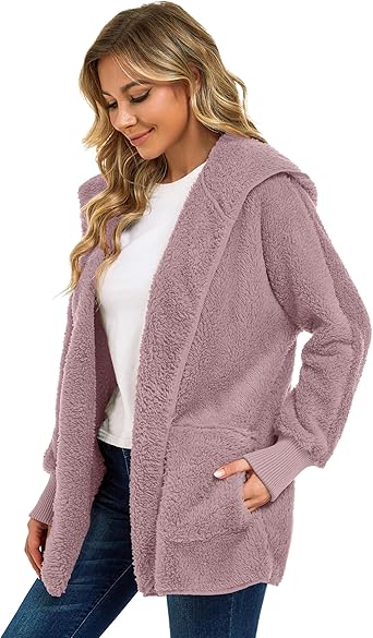 Grey-Purple Fuzzy Jacket Hooded Cardigan