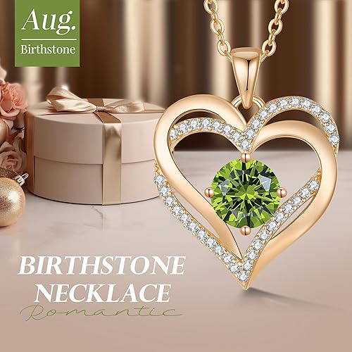 Rose Gold 08 Aug Heart Birthstone Necklace