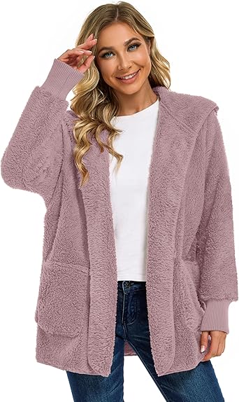 Grey-Purple Fuzzy Jacket Hooded Cardigan