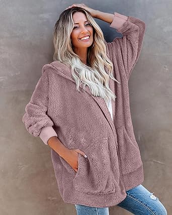 Grey-Purple Fuzzy Jacket Hooded Cardigan