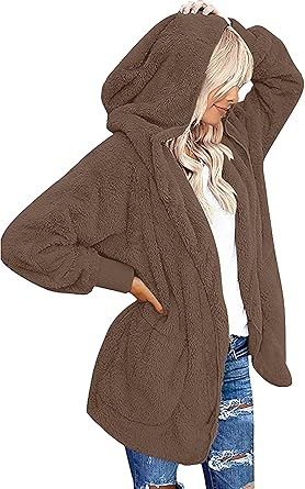 Brown Fuzzy Jacket Hooded Cardigan