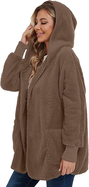 Brown Fuzzy Jacket Hooded Cardigan