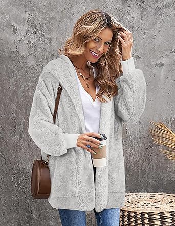 Light Grey Fuzzy Jacket Hooded Cardigan