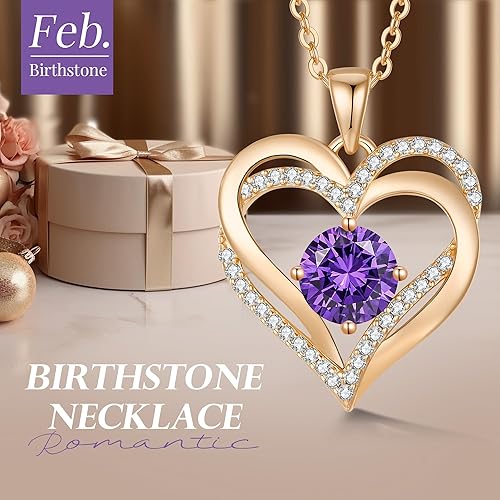Rose Gold 02 Feb Heart Birthstone Necklace