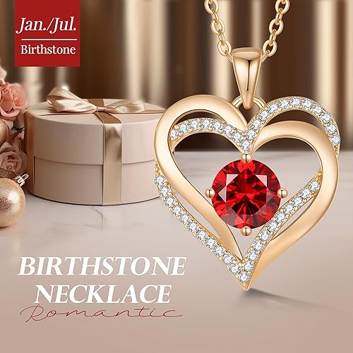Rose Gold 1 Jan Heart Birthstone Necklace