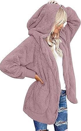 Grey-Purple Fuzzy Jacket Hooded Cardigan