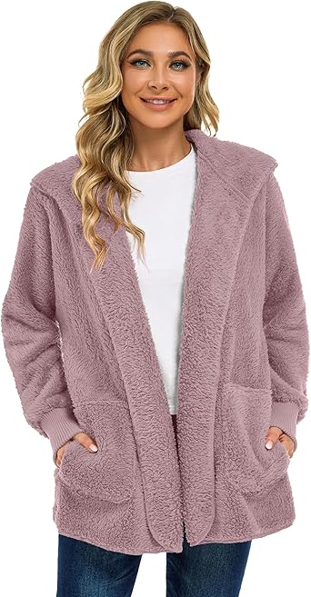 Grey-Purple Fuzzy Jacket Hooded Cardigan