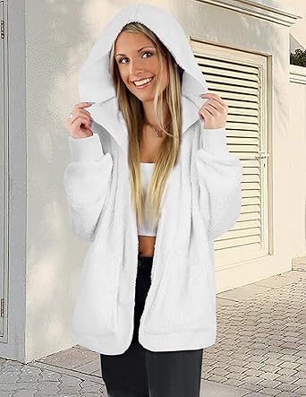 Navy Blue Fuzzy Jacket Hooded Cardigan