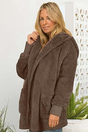 Brown Fuzzy Jacket Hooded Cardigan