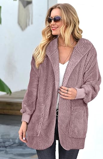 Grey-Purple Fuzzy Jacket Hooded Cardigan
