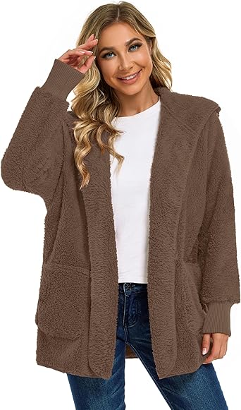 Brown Fuzzy Jacket Hooded Cardigan