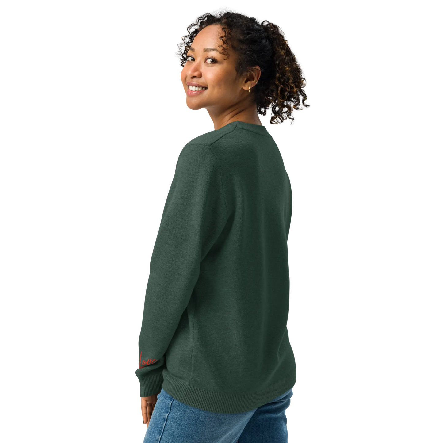 Heart - Knitted crew neck sweater PINE