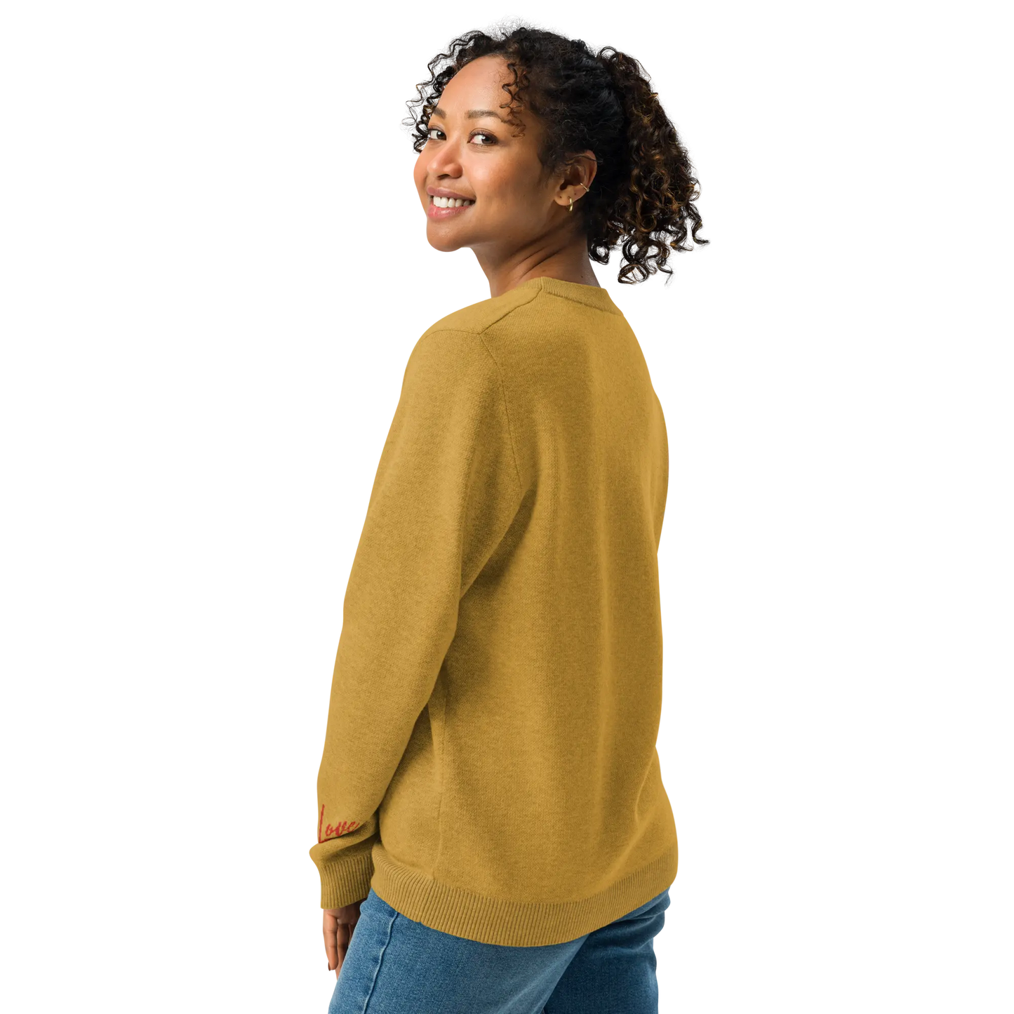 Heart - Knitted crew neck sweater MUSTARD