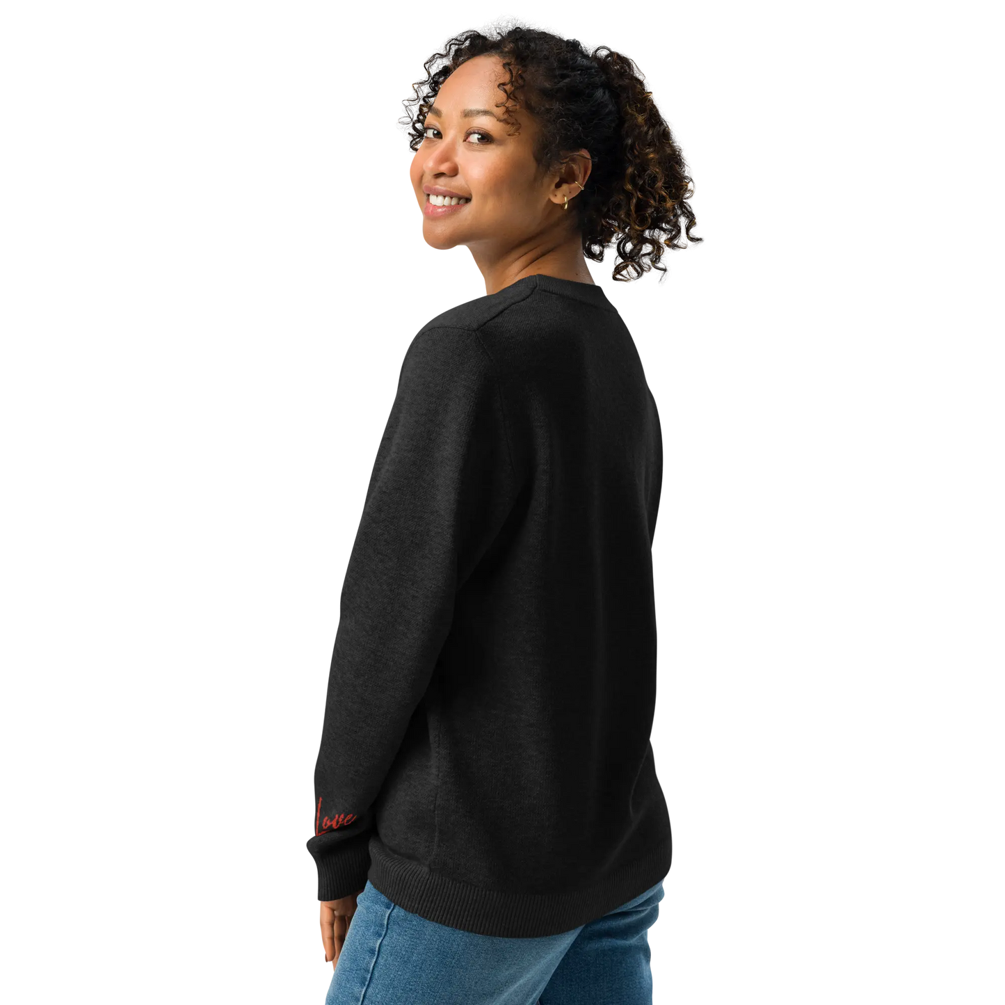 Heart - Knitted crew neck sweater BLACK