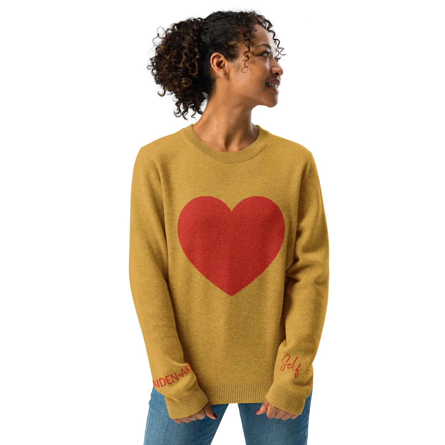 Heart - Knitted crew neck sweater MUSTARD