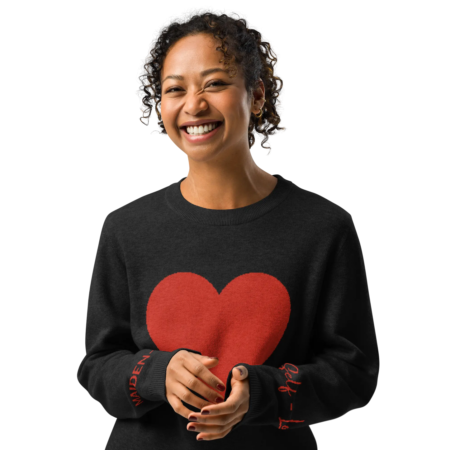 Heart - Knitted crew neck sweater BLACK