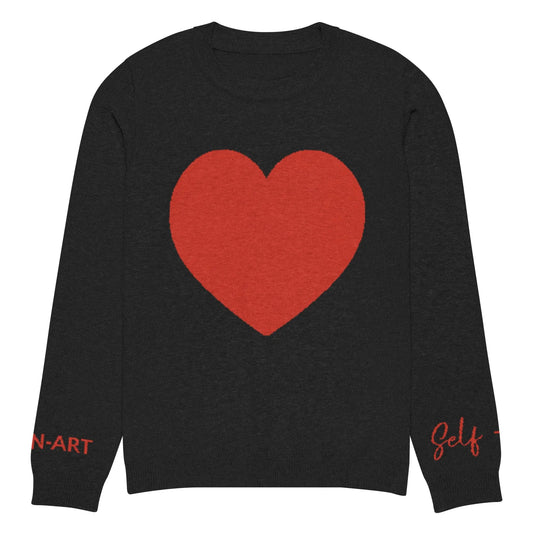 Heart - Knitted crew neck sweater BLACK