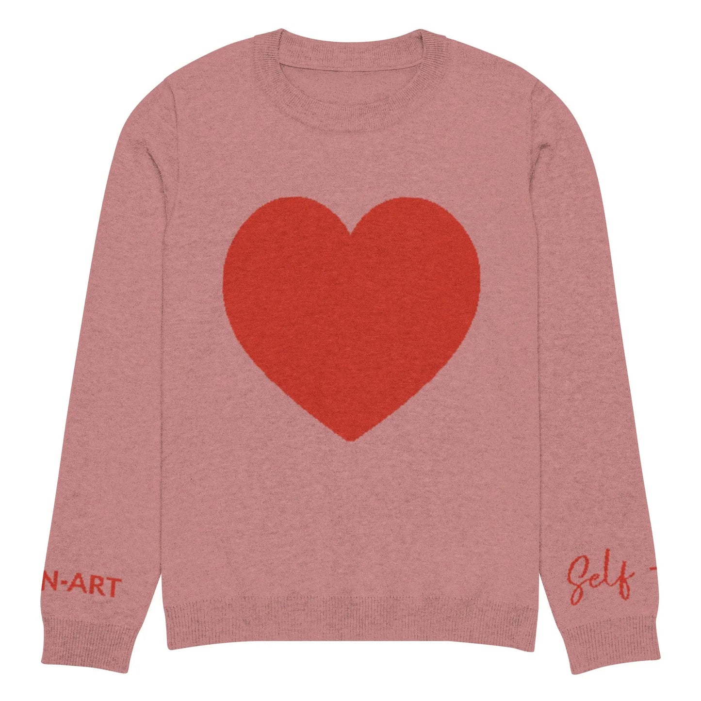 Heart Knitted crew neck sweater CORAL